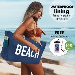 KEHO "Beach Vibes" Large Beach Bag - (Navy Blue)